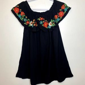 Black Umgee Floral Embroidered Off Shoulder Dress